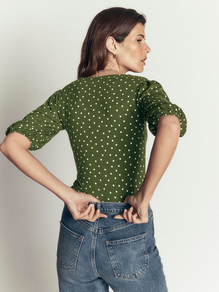 Boden Green Polka Dot Tia Ruched Wrap Top - Image 2 of 4 Boden Green Polka Dot Tia Ruched Wrap Top - Image 2 of 4