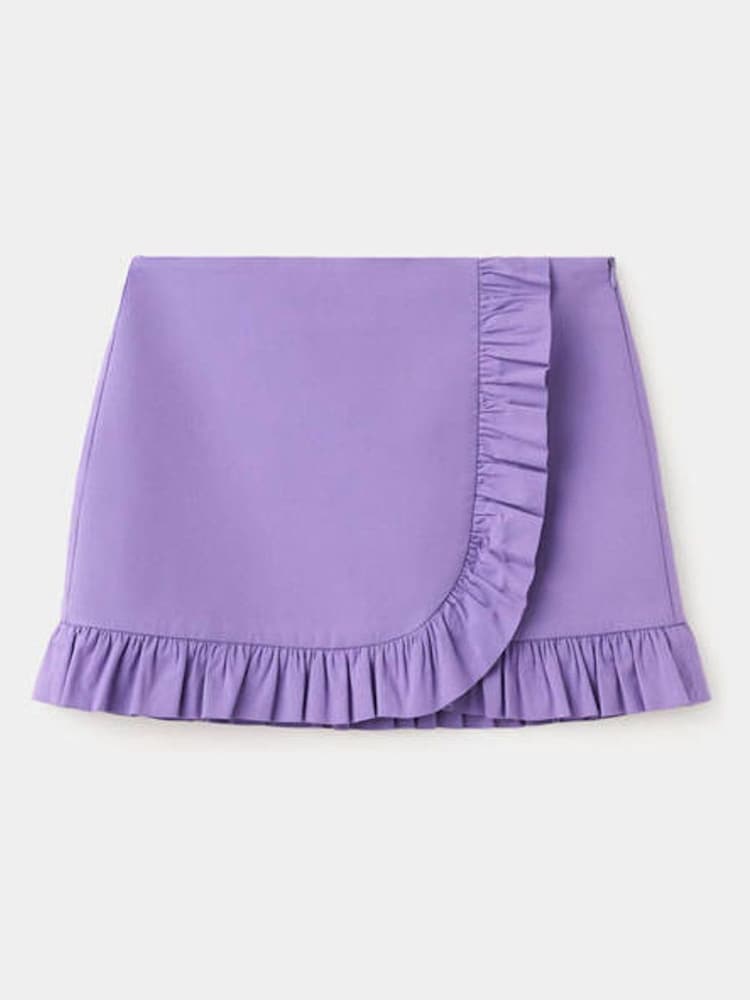 Mango Purple Frill Wrap Mini Skirt - Image 1 of 3 Mango Purple Frill Wrap Mini Skirt - Image 1 of 3