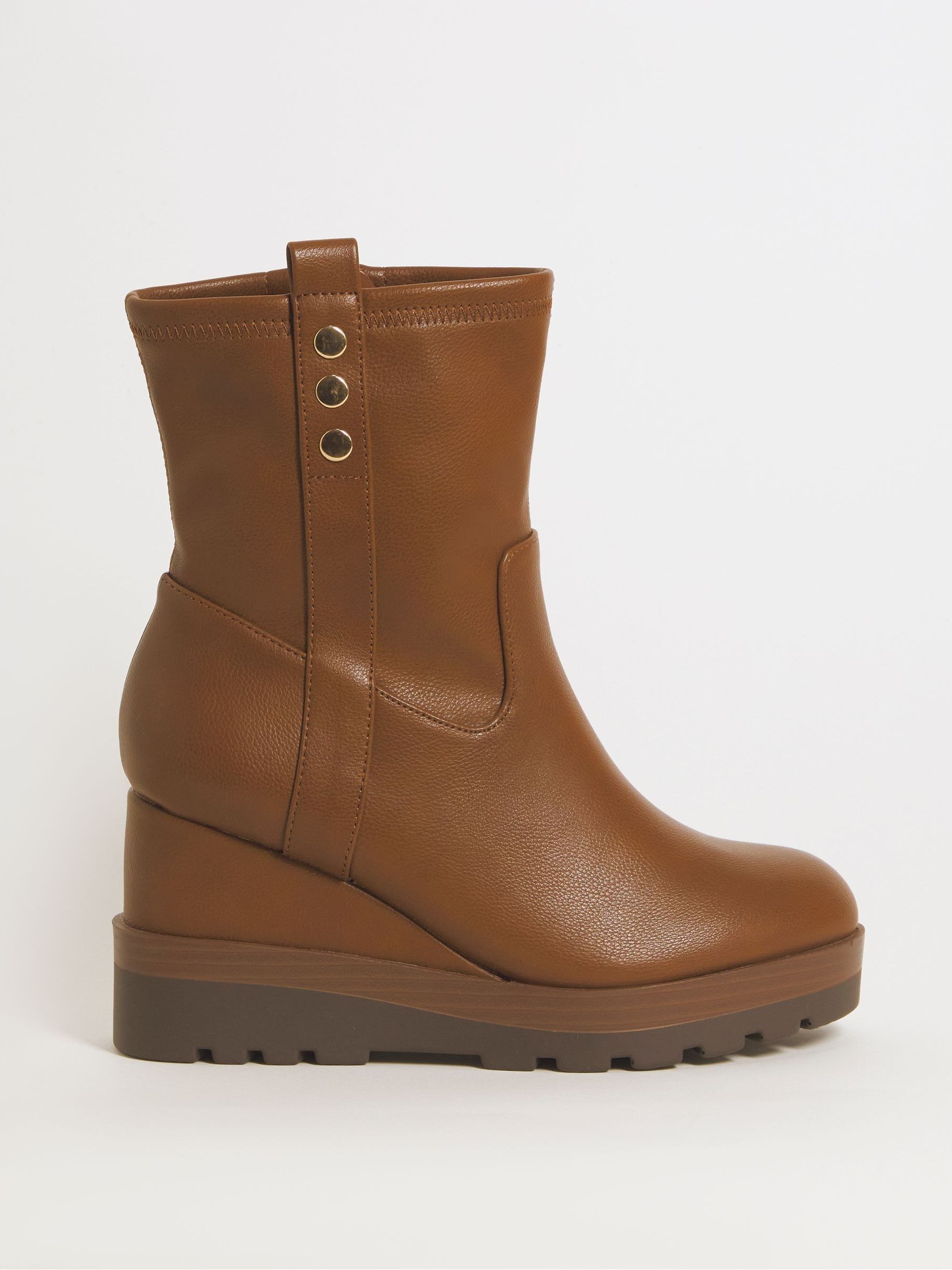 Buy Simply Be Brown Ankle Wedge Boots With Stud Detailing In Wide Fit from Next Luxembourg