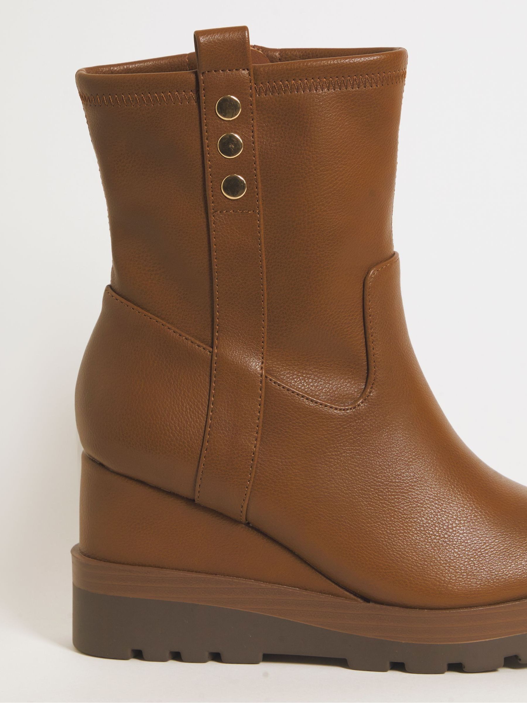 Buy Simply Be Brown Ankle Wedge Boots With Stud Detailing In Wide Fit from Next Luxembourg
