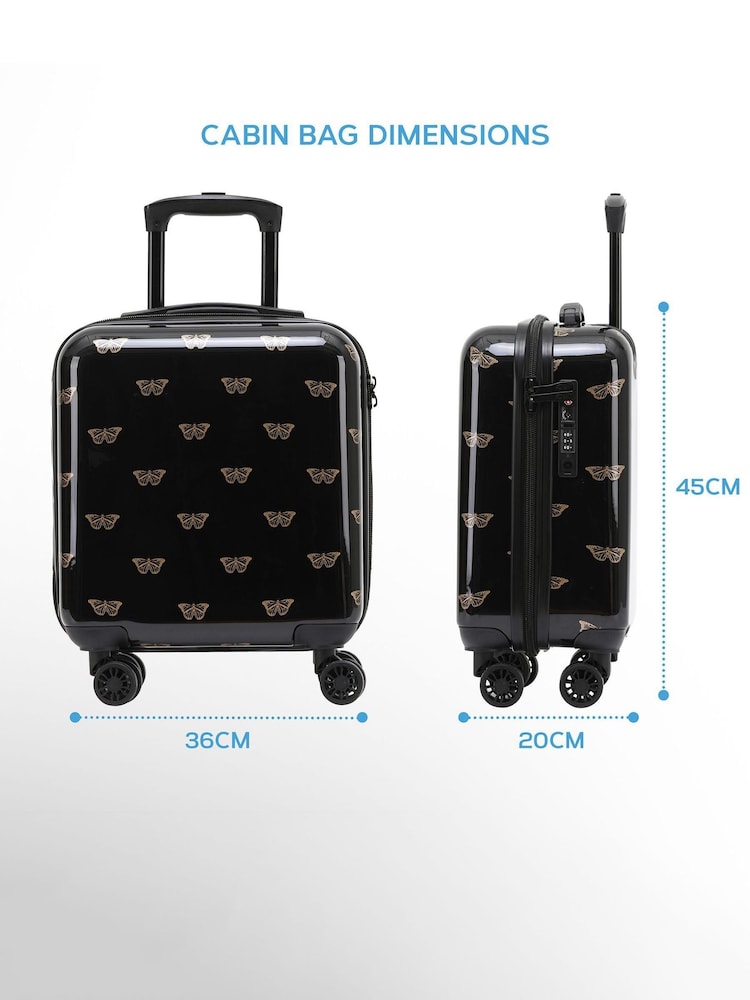 Negro/dorado mariposa - Maleta de cabina negra con diseño antigrietas para debajo del asiento de 45x36x20 cm de Flight Knight - Imagen 2 de 7