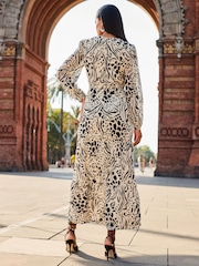Sosandar Black/White Print Mock Wrap Tiered Midaxi Dress - Image 2 of 5