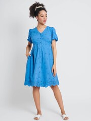 JoJo Maman Bébé Blue Broderie Anglaise Maternity Dress - Image 1 of 1