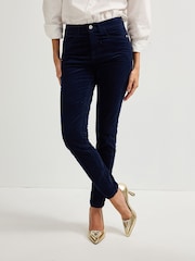Navy Blue Velvet Skinny Jeans - Image 1 of 6