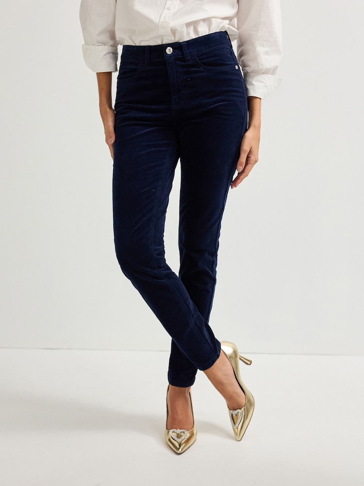 Navy Blue Velvet Skinny Jeans - Image 1 of 6