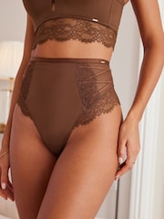 Lipsy Chocolate Brown Thong Tummy Control Shaping Knickers - Image 1 of 5