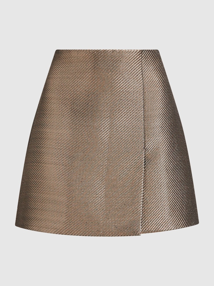 Reiss Gold Louisa Metallic Mini Skirt - Image 2 of 6