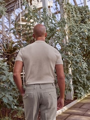 Neutral Knitted Regular Fit Zip Polo Shirt - Image 2 of 6