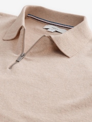 Neutral Knitted Regular Fit Zip Polo Shirt - Image 5 of 6