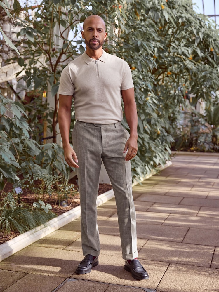 Neutral Knitted Regular Fit Zip Polo Shirt - Image 6 of 6