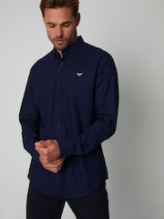 Threadbare Navy Oxford Long Sleeve Shirt - Image 3 of 5