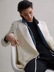 Reiss White Mabel Modern Fit Wool Double Breasted Blazer - Image 1 of 8