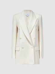 Reiss White Mabel Modern Fit Wool Double Breasted Blazer - Image 2 of 8