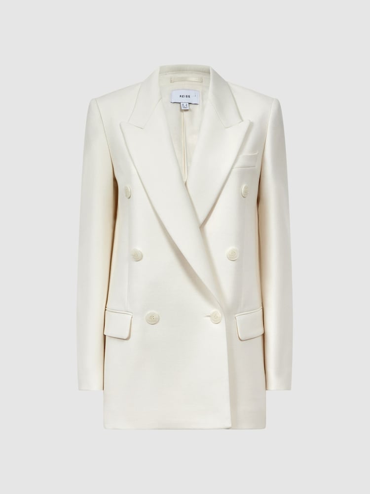 Reiss White Mabel Modern Fit Wool Double Breasted Blazer - Image 2 of 8