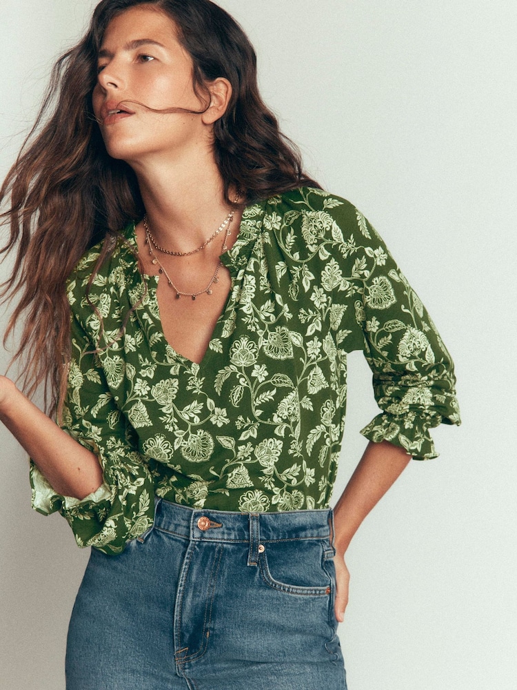 Boden Green Pia Ruffle Trim Top - Image 1 of 5 Boden Green Pia Ruffle Trim Top - Image 1 of 5