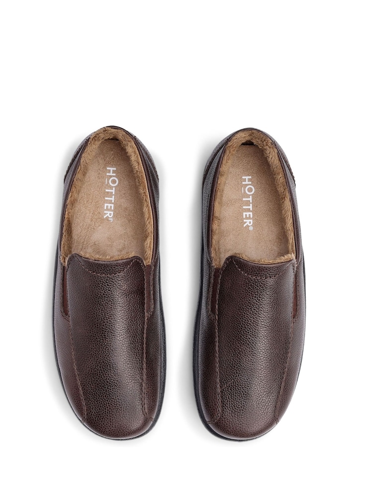 Hotter Dark Brown Grainy Leather Standard Fit Relax Slip-On Slippers - Image 4 of 4 Hotter Dark Brown Grainy Leather Standard Fit Relax Slip-On Slippers - Image 4 of 4