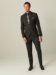 Black/Gold Skinny Fit Textured Tuxedo Suit Trousers - Image 3 of 11