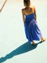 Mango Blue Strapless Ruched Detail Midi Dress - Image 2 of 7