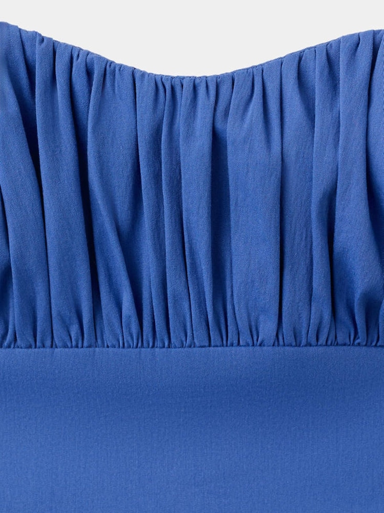 Mango Blue Strapless Ruched Detail Midi Dress - Image 7 of 7