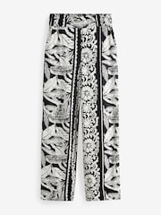 Black Border Print Wide Leg Trousers With Linen - Image 5 of 6