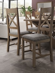 K Interiors Brown Embleton Solid Wood Dining Chair Pair Grey Check - Image 1 of 4