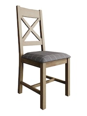 K Interiors Brown Embleton Solid Wood Dining Chair Pair Grey Check - Image 2 of 4