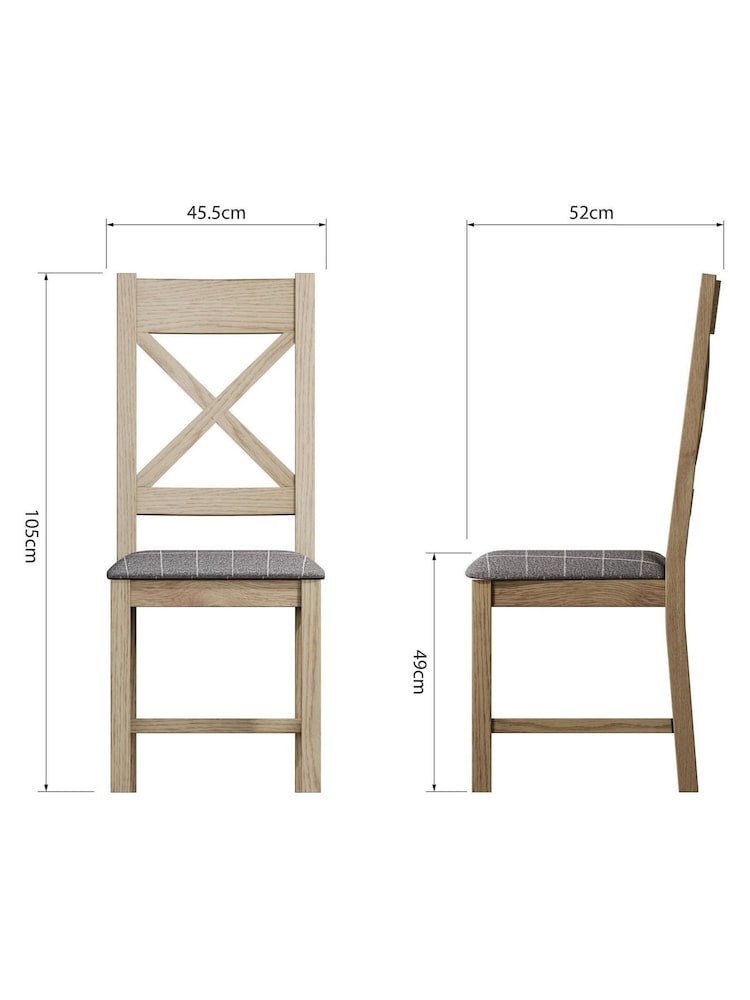 K Interiors Brown Embleton Solid Wood Dining Chair Pair Grey Check - Image 4 of 4