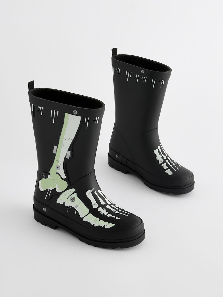 Glow In The Dark Skeleton Rubber Wellies - Image 1 of 5