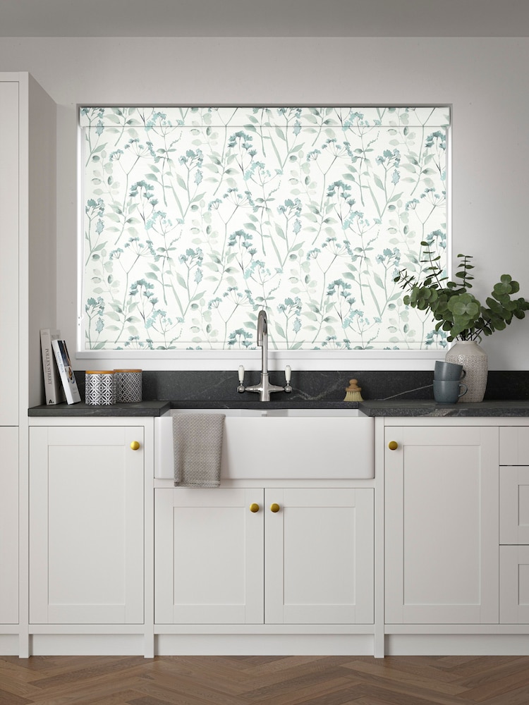 Duck Egg Blue Isla Floral Made to Measure Roller Blind - Image 2 of 6
