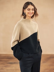 Camel Brown/Black Long sleeve Ribbed Cropped Jumper - Image 1 of 6