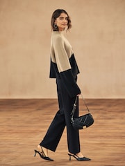 Camel Brown/Black Long sleeve Ribbed Cropped Jumper - Image 2 of 6
