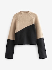 Camel Brown/Black Long sleeve Ribbed Cropped Jumper - Image 5 of 6