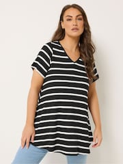 Yours Curve Light Black Stripe Ribbed Swing Top - Image 1 of 4