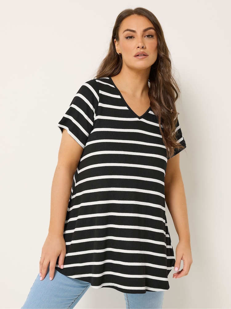 Yours Curve Light Black Stripe Ribbed Swing Top - Image 1 of 4 Yours Curve Light Black Stripe Ribbed Swing Top - Image 1 of 4