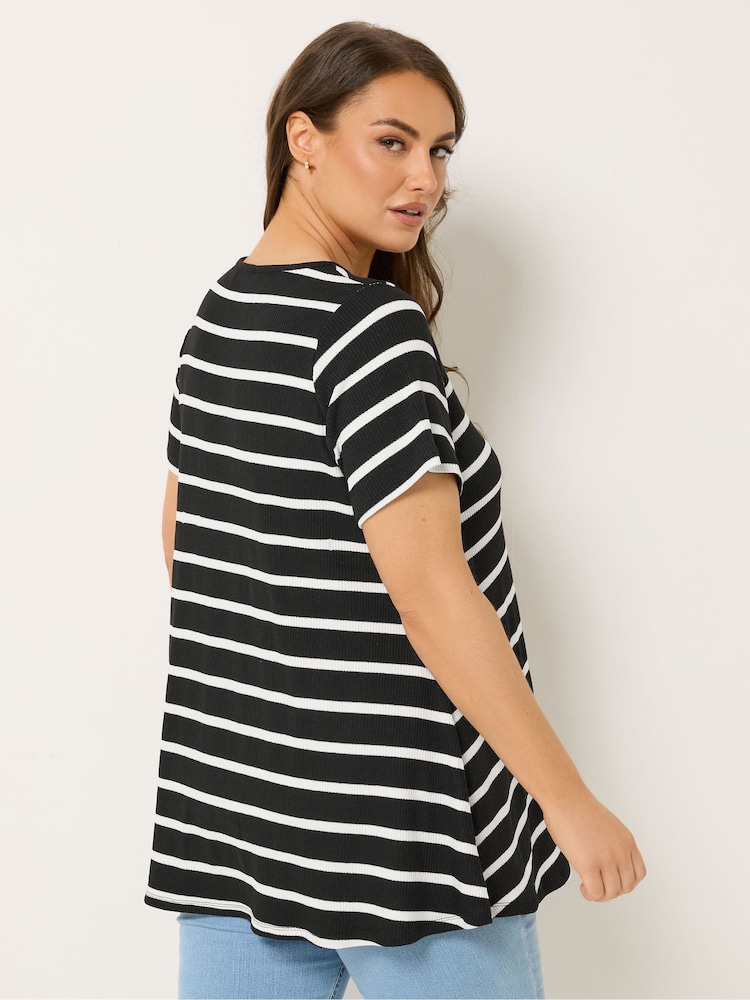 Yours Curve Light Black Stripe Ribbed Swing Top - Image 2 of 4 Yours Curve Light Black Stripe Ribbed Swing Top - Image 2 of 4