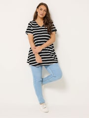 Yours Curve Light Black Stripe Ribbed Swing Top - Image 3 of 4
