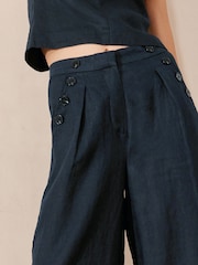 Marineblau/blau - Hose mit weitem Bein und Knopfverschluss, 100 % Leinen - Bild 4 von 4