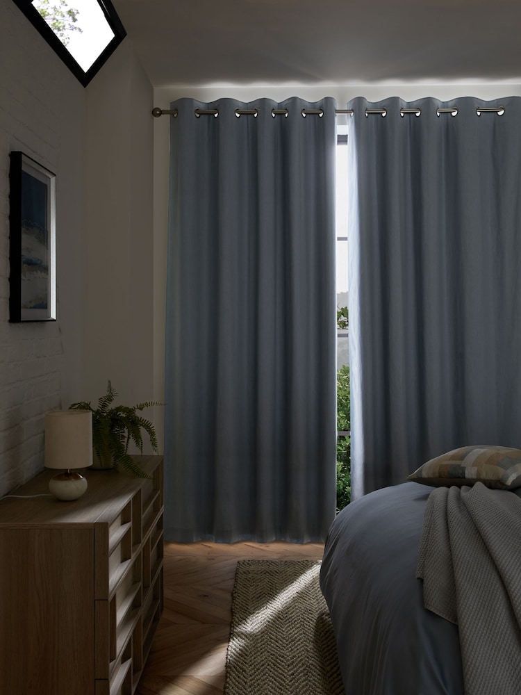 Blue Sky Blackout/Thermal Cotton Eyelet Curtains - Image 2 of 7
