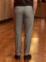 Taupe Tailored Fit Linen Puppytooth Suit: Trousers - Image 4 of 10