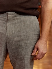 Taupe Tailored Fit Linen Puppytooth Suit: Trousers - Image 5 of 10