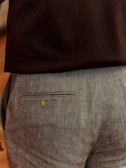Taupe Tailored Fit Linen Puppytooth Suit: Trousers - Image 6 of 10