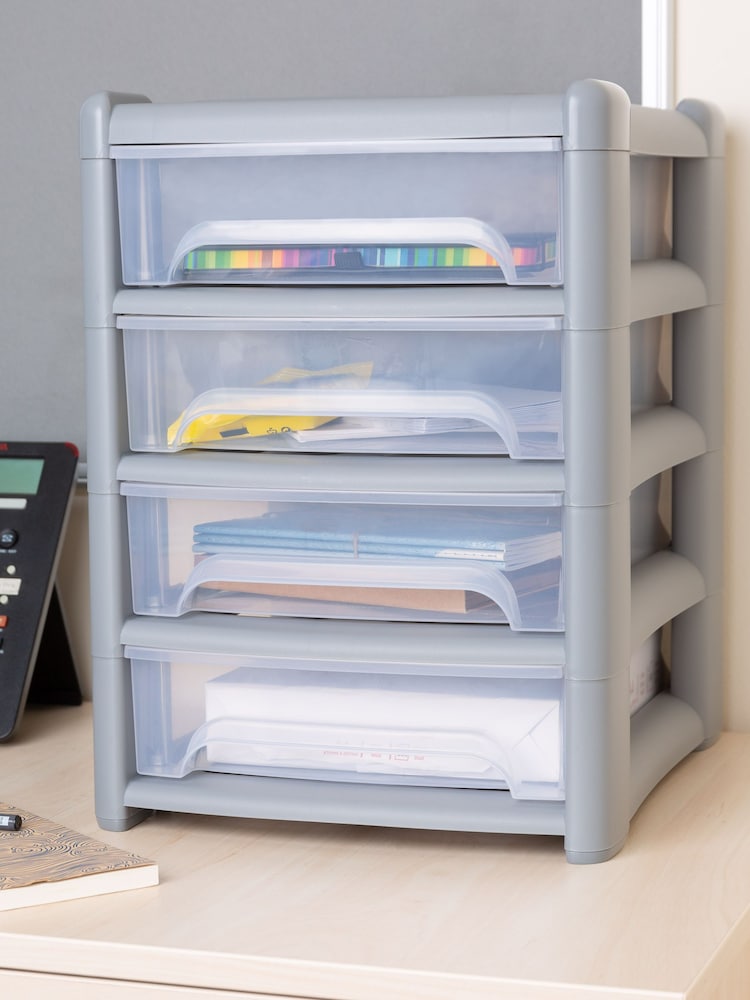 Wham Grey 1 x Shallow 4 Drawer Tower Home and Office Organisation - Image 1 of 5