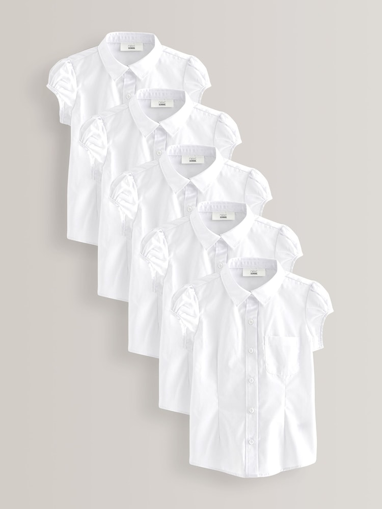 White 5 Pack Puff Sleeve School Shirts (3-16yrs) - Image 1 of 8