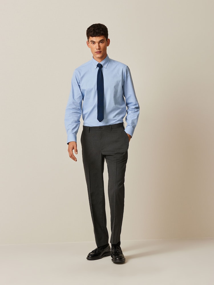 Charcoal Grey Regular Fit Textured Smart Trousers - Image 2 of 8