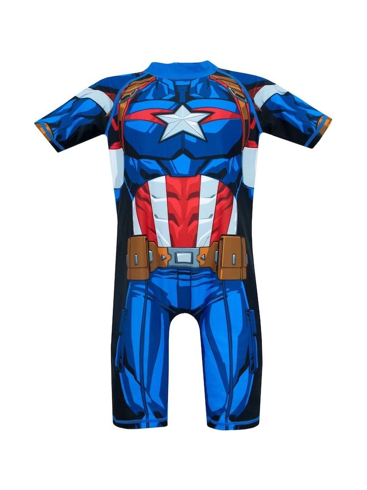 Character Blue White Marvel Avengers Captain America One Piece Swimsuit - Image 1 of 8