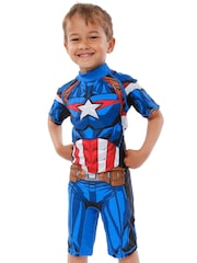 Character Blue White Marvel Avengers Captain America One Piece Swimsuit - Image 5 of 8