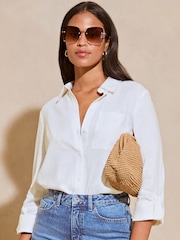 Lipsy White Linen Blend Button Through Shirt - Image 1 of 4