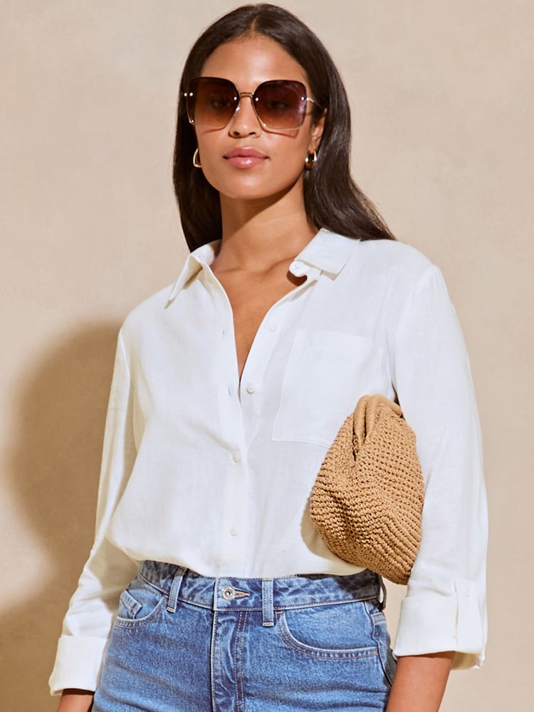 Lipsy White Linen Blend Button Through Shirt - Image 1 of 4