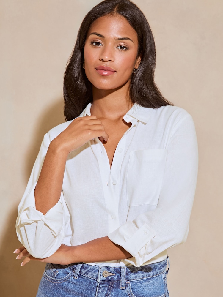 Lipsy White Linen Blend Button Through Shirt - Image 4 of 4