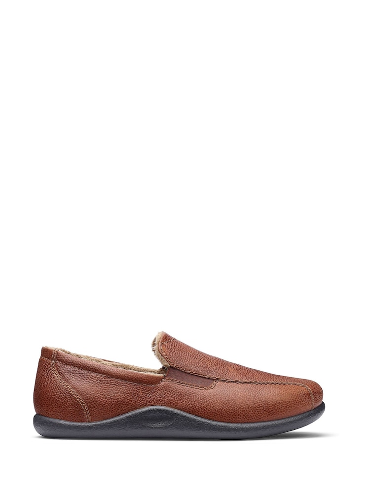 Hotter Tan Brown Grainy Leather Hotter Relax Slip On Slippers - Image 1 of 4 Hotter Tan Brown Grainy Leather Hotter Relax Slip On Slippers - Image 1 of 4
